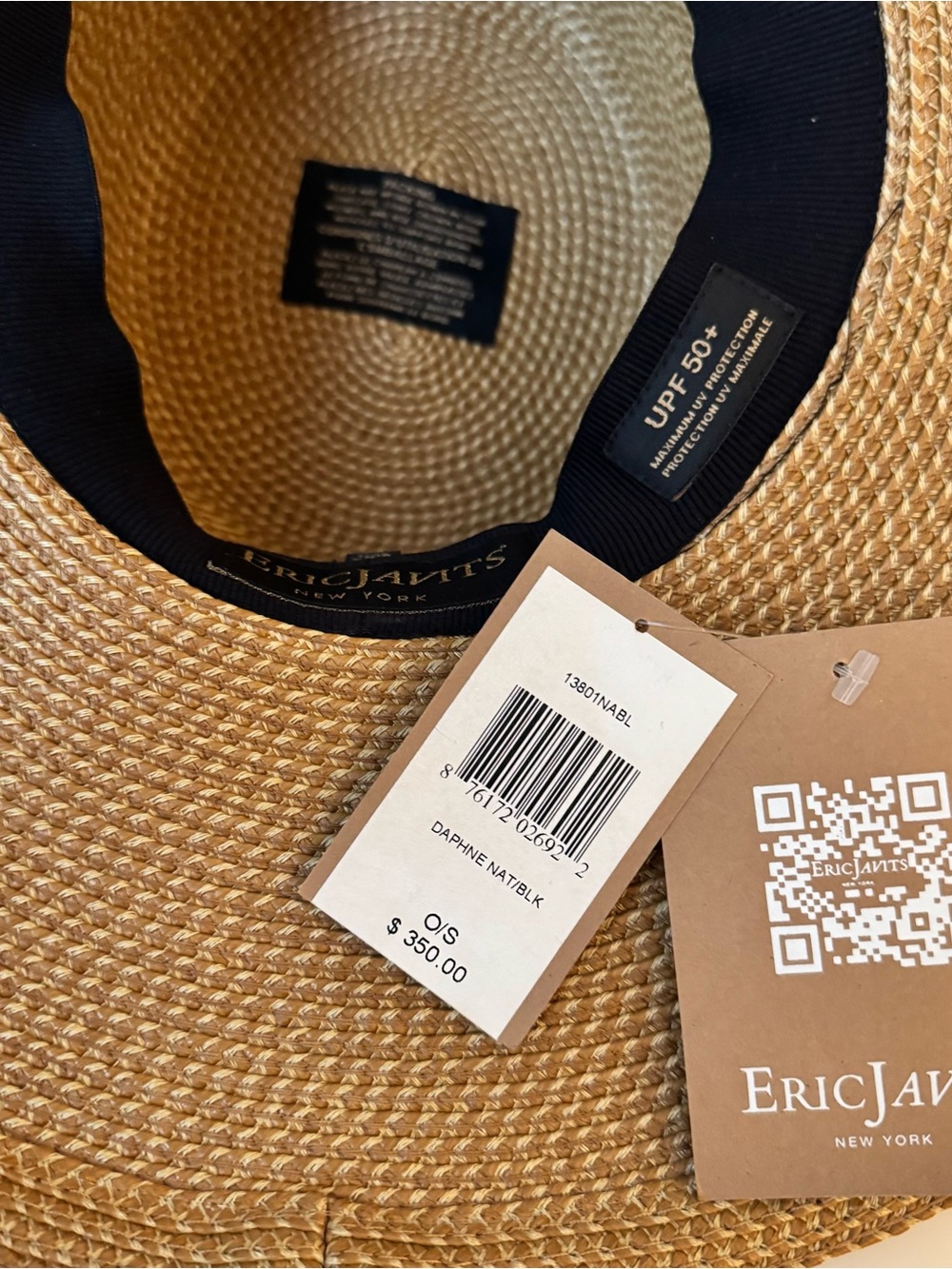 NWT Eric Javits Daphne Hat in Natural Black - Picture 7 of 12
